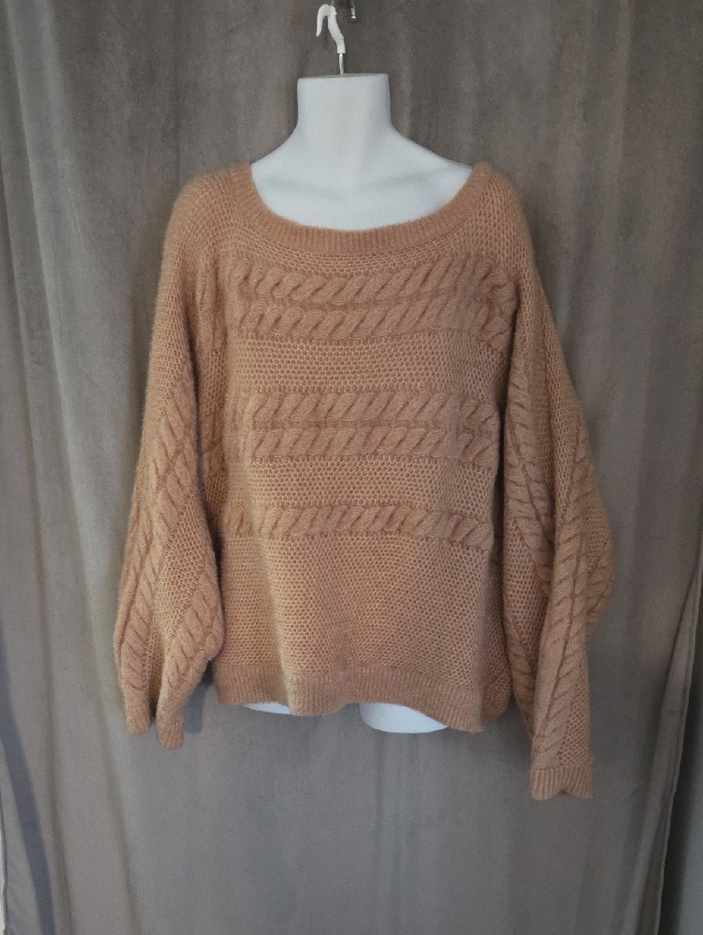 ASOS Size 24 Camel Cable-Knit Scoop Neck Sweater